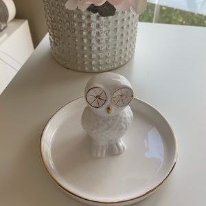 Owl white and gold jewelry accessories dish holder